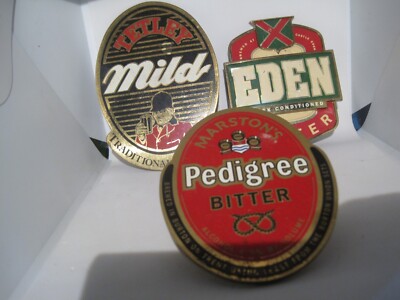 Drei Metall Pub Pumpe Clip Tetley, Marston's, Eden. Man Cave Hausbar Bier