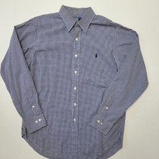 POLO RALPH LAUREN Large 16 34/35 Blue White Check Cotton Long Sleeve Men's Shirt