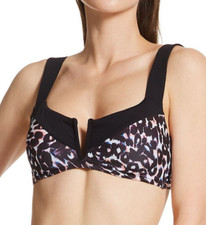 Sanctuary Women's Stay Cool Printed V Wire Bralette Bikini Top Black Size S New