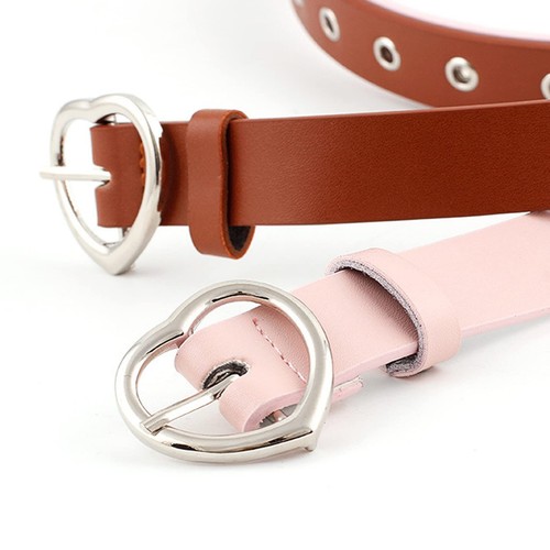 2 Pack Heart Buckle Belt Brown for Women FashionGrommet Leather Dress BeltsBl... - Picture 5 of 7