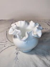 Vtg  Fenton White Milk Glass Ruffled Vase. 5 X 5, almost  4"
