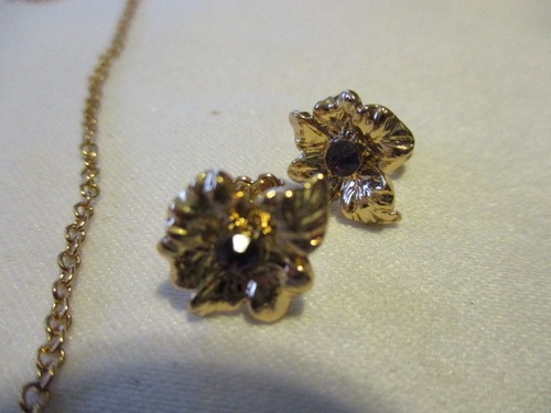 AVON Wild Flower Halskette & Ohrring Set goldfarben mit farbigen Strasssteinen - Bild 4 von 12