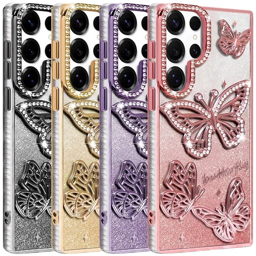 For Samsung Galaxy S25 Ultra S24 S23 Plus Bling Sparkle Glitter Butterfly Case - Picture 1 of 18