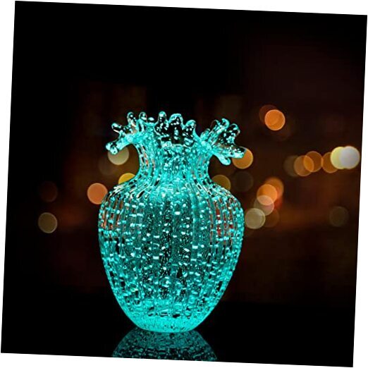 Handmade Glass Flower Vase Luminous Waves Mouth Decorative Vase Vintage Home