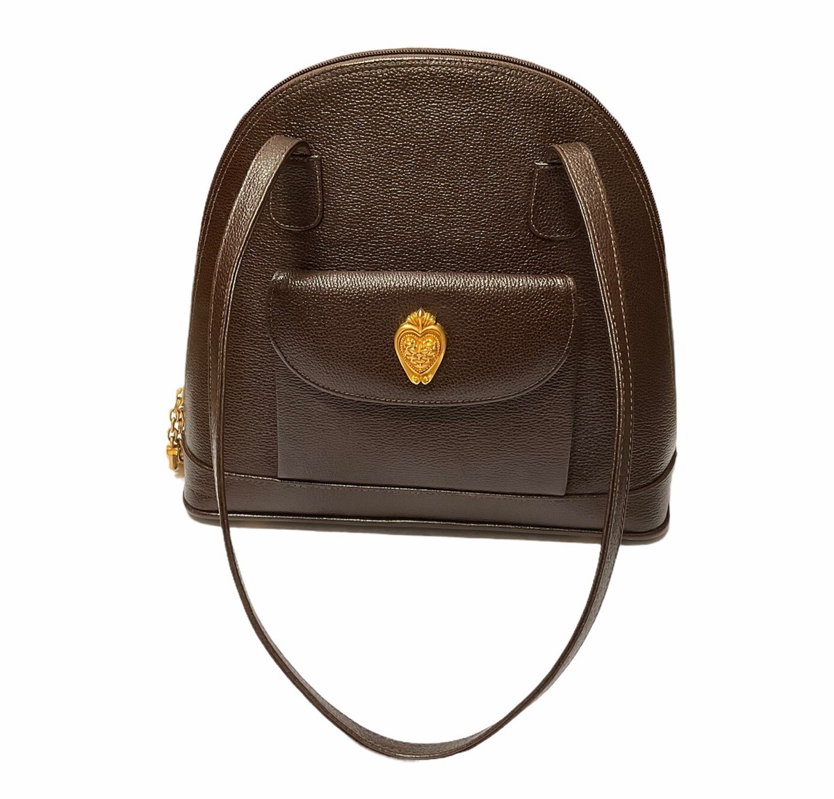 1993 Vicenza Purse Brown Leather Satchel Handbag Heart Charm