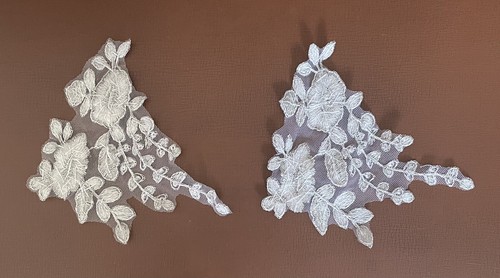 1 Pair Lace Applique Floral Embroidered Dress Gown Patch Fabric - Picture 2 of 8