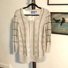 Simply Vera Vera Wang Women's M 3/4 Sleeve Tan Brown Metallic Sweater NWOT