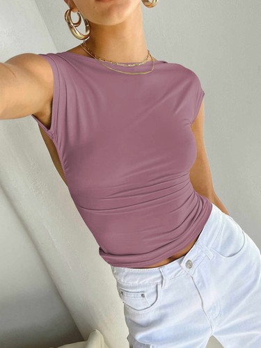 Womens Backless Tops Open Back Shirts Summer Crop Tops Short Sleeve T-Shirt - Picture 24 of 54
