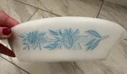 Vintage Glasbake Turquoise Blue Thistle 1 qt Oval Casserole Dish Textured Bottom
