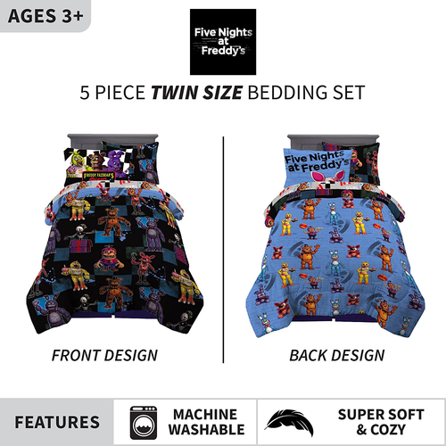 5 Piece Twin Size Five Nights at Freddy's Comforter and Sheet Set with Sham - Picture 3 of 12