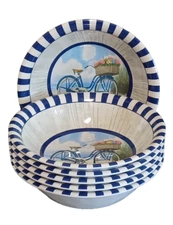 Certified International Beach Time Bicycle Melamine Soup Salad Bowls Set of 6