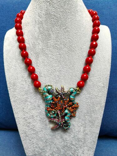 HEIDI D Seahorse and Starfish Multicolor Sea Crystal Red Necklace - Picture 1 of 8