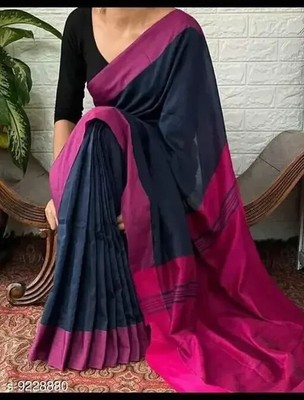 Indian Women Khadi Cotton Saree With Unstitched Blouse Piece Festive Party Wear