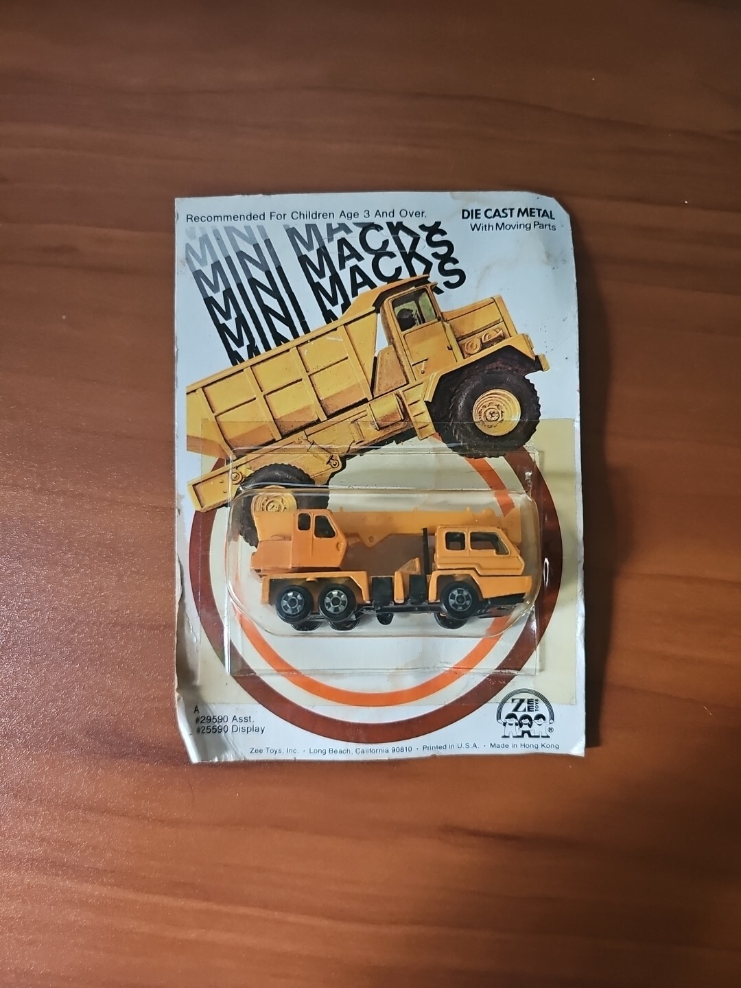 Zee Toys Mini Macks Crane Truck, Orange.  Sealed Package, 1981.