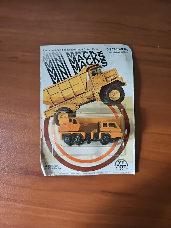 Zylmex Zee Toys Mini Macks Crane Truck, Orange.  Sealed Package, 1981.