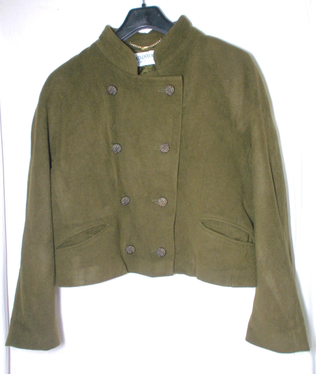 Crop Wool Blend Jacket Olive Green UK16 Vtg 80 s Needs Repair by Windsmoor