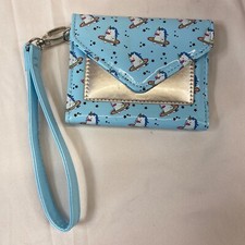 Unicorn Wallet Multiple Pockets Wrist Strap Rainbows Stars Patterned Light Blue
