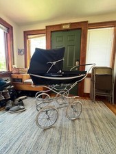 Vintage Navy Blue Baby Carriage Pram Stroller 