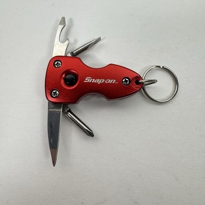 Snap-On Multi Tool Function Keychain Flashlight Knife Red Bottle Opener EUC