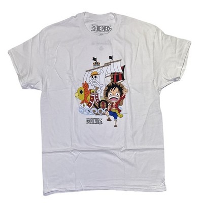 ワンピース One Piece Chibi Luffy and Thousand Sunny Go White Men's Anime Sz