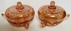 2 X Depression Peach Glass Candy Trinket Bowls Peach-Blo Dianthus Pink 1930s Vtg