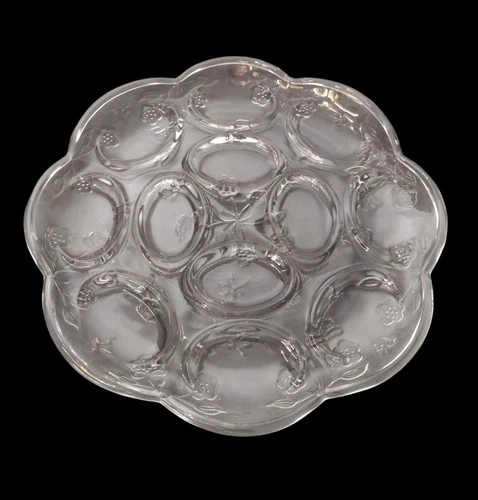 Anchor Hocking Savannah Clear Glass Deviled Egg Plate Vintage Embossed Floral