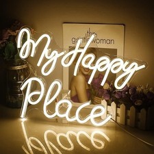 My happy place Neon Sign Warm White Neon Sign for Wall Decor Neon Light Letterin