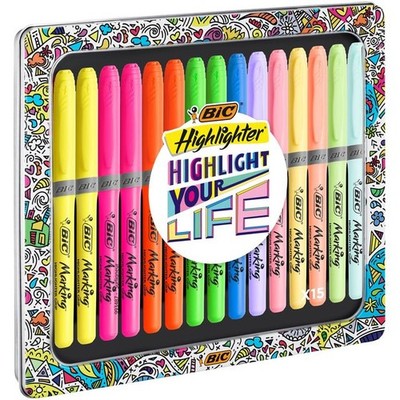 Bic - Highlighter grip Highlight your life sortierte Dose mit 15 Stück