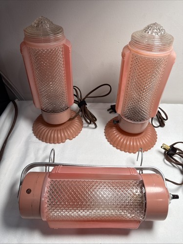 Vintage Art Deco Boudoir Lamps & Over The Bed 1930s Pink Depression Glass works - Picture 7 of 22