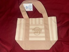 New Trader Joes Mini Canvas Tote Bag Stripe Pastel Blue Pink Green Brown Tan