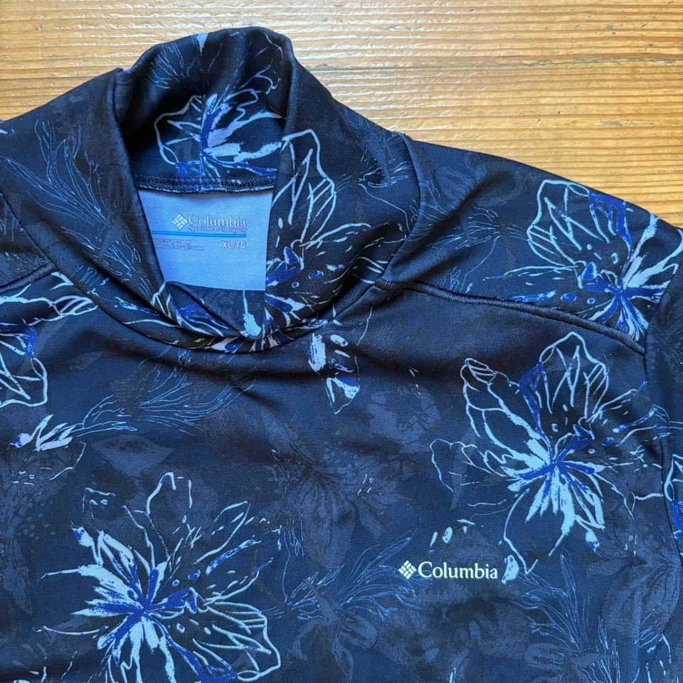 Columbia Camisa Térmica Azul Floral Manga Larga Cuello Alto TALLA XL Foto 2 de 4