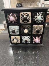 Wooden 9 Drawer Ceramic Apothecary Chest NEW Spice Jewlery Tea Cabinet 