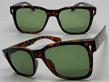 Classic Vintage Retro Hardcore Biker Style SUNGLASSES Tortoise Frame Green Lens