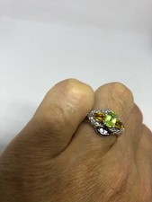 Vintage Handmade Genuine Green Peridot Filigree Setting 925 Sterling Silver Goth