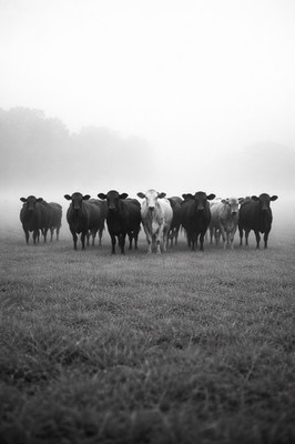 8x10 Photo Print   Herd of Cows in Foggy Field   Black & White Landscape Glossy