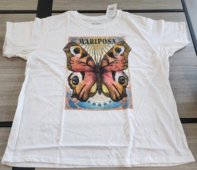T-Shirt Size 2X ''Mariposa'' Short Sleeve Casual White Shirt. Butterfly Mariposa