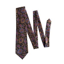 Guy Laroche All Silk Men's Necktie Black Paisley - Made In USA - 57" Length