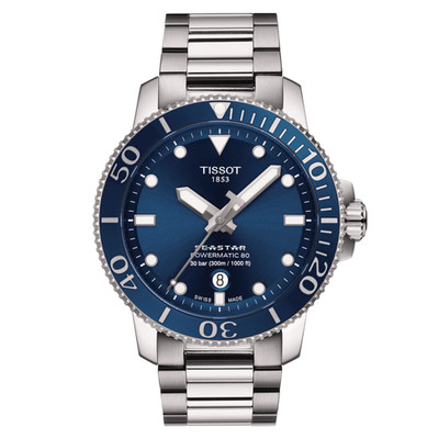 Tissot Seastar 1000 Powermatic 80 blaues Zifferblatt SS 43 MM Uhr T120.407.11...
