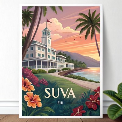 Suva Fidschis verborgenes Paradies - lebendiges tropisches Reiseposter Kunst_mehrDetail_4k_4