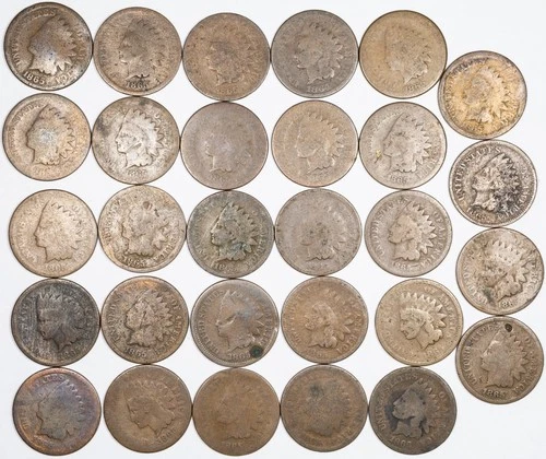 1865 Indian Head Penny Cent Lot of 29 Coins in About Good (AG)