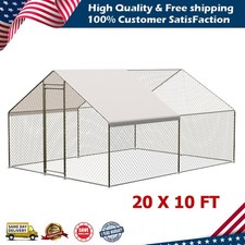 Metal Chicken Coop 20 X 10 FT Large Walk-in Hen Cage House with Cover Roof Farm