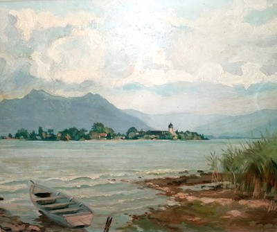 Vintage Oilg. a seascape (Chiemsee) signed W. Weber 47?