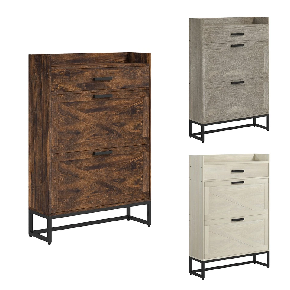 HOMCOM Narrow Shoe Cabinet with 2 Flip Doors and Top Drawer