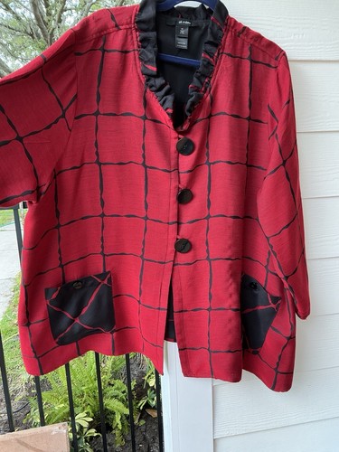 Ali Miles Blouse Tunic Red Black Large Pockets 3 Button 3X - Picture 8 of 15