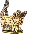 L10771 Cats in Love Tiffany Style Stained Glass Accent Table Lamp Night Ligh