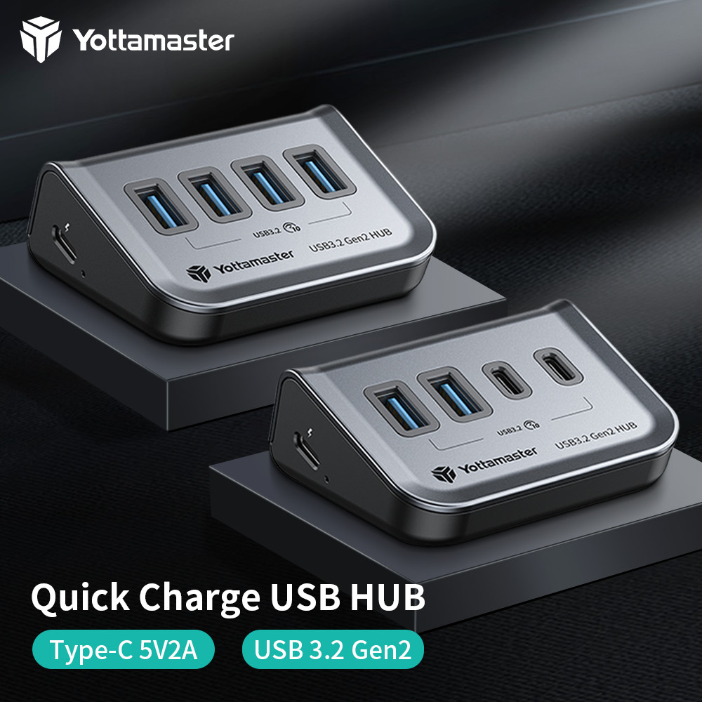 Yottamaster 4 7 Ports Type C HUB USB 3.2 Powered Data Splitter 10Gbps + Cable