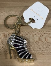 Rhinestone Pump Heel Shoe Keychain Crystal Bag Purse Charm Car Bling Accessory