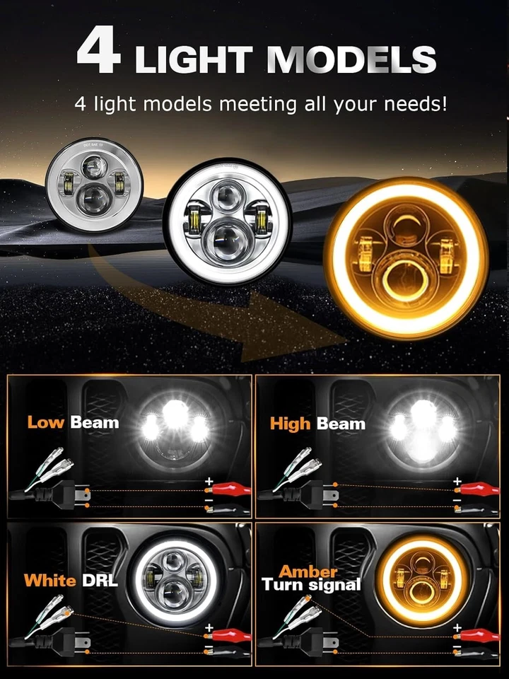 2 Piezas 7 Pulgadas Faros LED Redondos Para Jeep Wrangler JK TJ CJ & Miata & Chevy S3 Foto 4 de 4