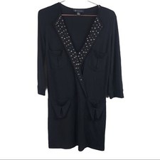 INC Black Rivet Embellishment Crossover Front Shift Dress size small