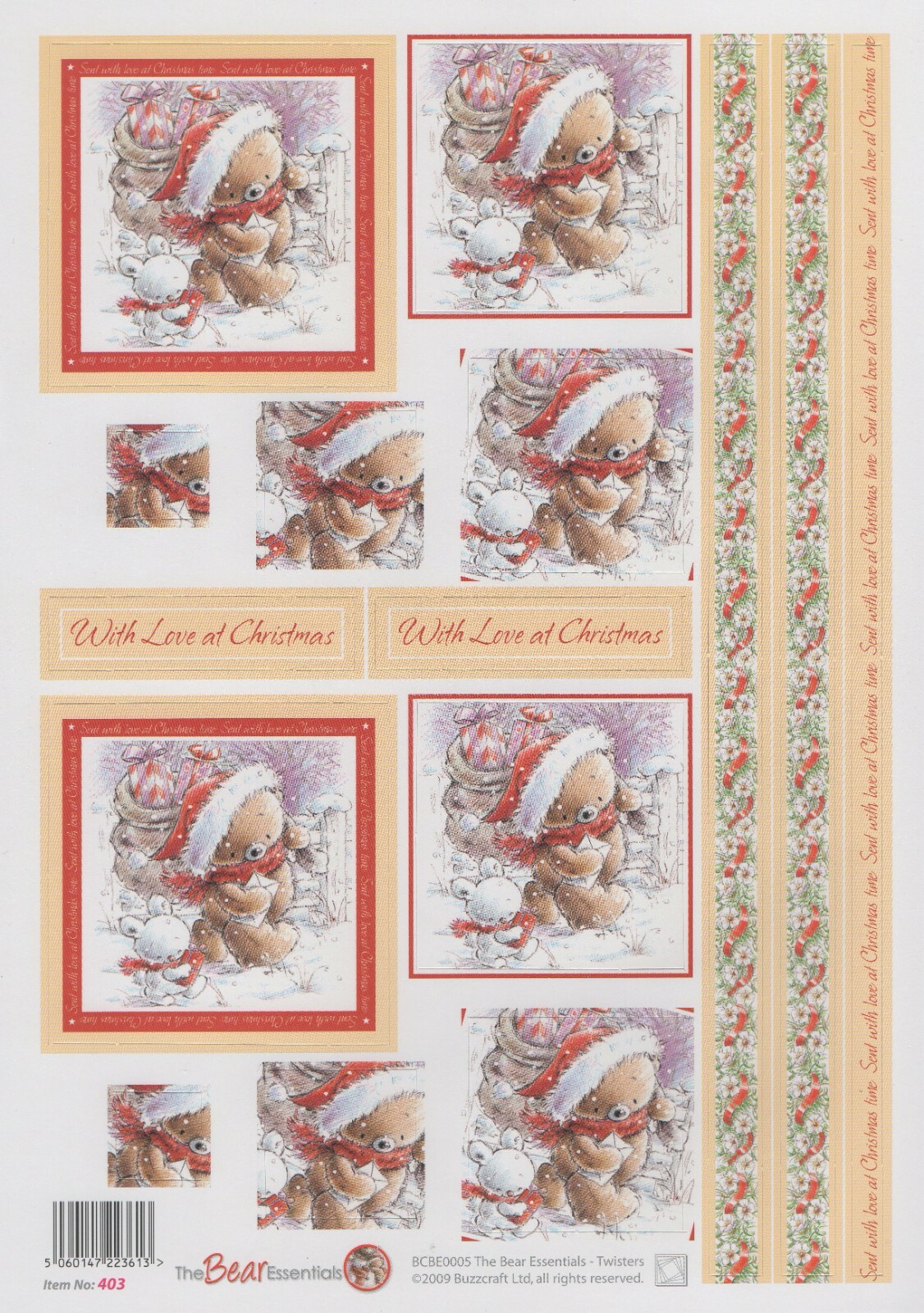 The Bear Essentials Die Cut Decoupage A4 Christmas Xmas Twisters BCBE0005